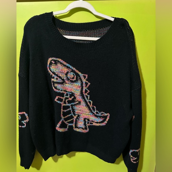 SHEIN | Sweaters | Shein 2xl Black Knit Sweater With Dinosaur Knit Design |  Poshmark